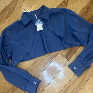 NWT Free People Indigo Cropped Long Sleeve Shirt Jacket